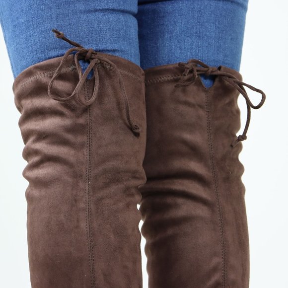 Brown Thigh High Over The Knee Flat Boots Faux Suede - Picture 12 of 13